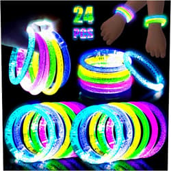 LovesTown 24PCS Glow Bracelets Bulk, LED Bracelets Light up Wristbands Glow in the Dark 6 Neon Colors for Party Favors Halloween Concerts Rave Party