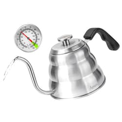 Apusu Tea Kettle with Thermometer Pot Silver Gooseneck Kettle Teapot 28 oz Stainless Steel Pour Over Coffee Kettle with Thermometer Tea Kettle for Stovetop （Silver）
