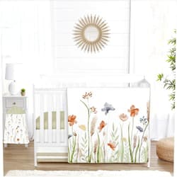 Sweet Jojo Designs 4-Piece Baby Crib Bedding Set (Green Boho Floral) for Girls, Infants/Nursery incl. Blanket, Fitted Sheet, Skirt, Diaper Stacker (Flower, Garden, Bohemian, Farmhouse, Wildflower)