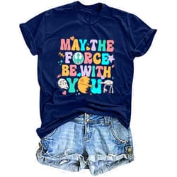 MNLYBABY Magical Shirt Women May Shirts Be with You Tshirt Planet Shirts Science Fiction Lover Tee Top