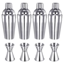 Umigy 4 Packs Cocktail Shaker Set Martini Shaker Bulk Stainless Steel Martini Mixer with Strainer Drink Shaker with Double Measuring Jigger for Bar Party Home Use Wine Shaker Bar Mixing Tool (18 oz/ 550 ml)