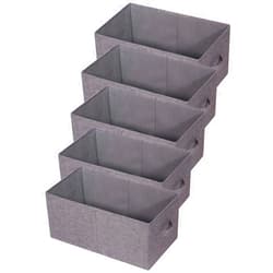 TENABORT Set of 5 Closet Organizer Bins with Handle, Fabric Foldable Storage Baskets Cloth Box Containers for Shelves Home Office Clothes Clothing, Gray, Jumbo