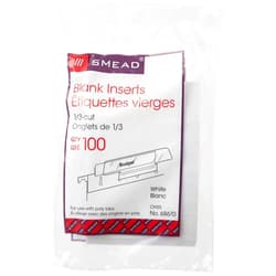 Smead Replacement Insert for Poly Tab, Blank, 1/3-Cut, White, 100 per Pack (68670)