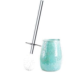 Escenzy Turquoise Green Toilet Brush and Holder Set Mosaic Glass | Non-Rustic Stainless Steel | Practical & Decorative Toilet Bowl Brush and Holder | Luxury Green Bathroom Accessories
