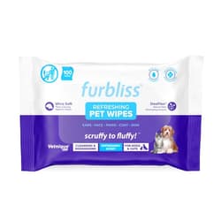Vetnique Labs Furbliss Hygienic Pet Wipes for Dogs & Cats, Cleansing Grooming & Deodorizing Hypoallergenic Thick Wipes with All Natural Deoplex Deodorizer (Refreshing Scent, 100ct Pouch)