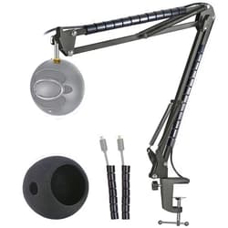 YOUSHARES Mic Stand with Foam Cover Windscreen - Microphone Boom Arm Stand and Pop Filter Compatible with Blue Snowball iCE Microphone