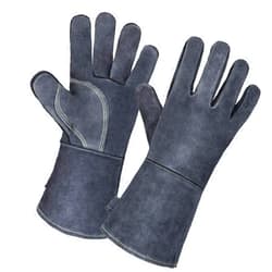 OZERO 932℉ Forge Welding Gloves 14-inch Heat Resistant Leather Grill BBQ Glove with Flame Retardant Long Sleeve and Insulated Lining for Men and Women Gray
