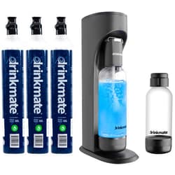 Drinkmate OmniFizz Sparkling Water and Soda Maker, Carbonates Any Drink, ULTIMATE BUNDLE - Includes three 60L CO2 Cylinders, Two Carbonation Bottles, and Fizz Infuser (Matte Black)
