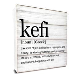 Dumyum Greek Art Kefi Definition Wooden Box Sign Life Quotes Desk Decorative Wooden Sign Home Office Decor for Desk Table Shelf 5 x 5 Inches
