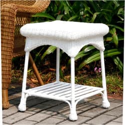 Jeco Wicker Lane Outdoor White Wicker Patio Furniture End Table