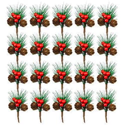 MOMOONNON 20PCS Artificial Red Berry Pine Picks Pine Needles Branches with Red Berry Stems Artificial Winter Christmas Berries Decor for Crafts Christmas Tree DIY Garland Holiday Wreath