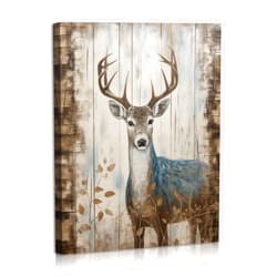 DEORAIO Deer on Wooden Board Canvas Wall Art Forest Print Nature Poster for House Living Room Bedroom Home Decorations Gift Framed Ready To Hang 12x16 Inches