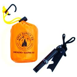 Apex Supply Co. Emergency Sleeping Bag -w/Fire Starter Survival Tool Whistle & Compass - Orange Emergency Bivy Sack - Emergency Sleeping Bags for Survival - Survival Sleeping Bag - Mylar Sleeping Bag Bivvy Bag