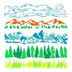 FINGERINSPIRE Natural Scenery Border Painting Stencil 11.8x11.8inch Reusable Grass Pine Trees Mountains Clouds Pattern Drawing Template Decor Stencil for Painting on Wood Wall Paper Furniture