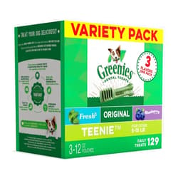 GREENIES TEENIE Natural Dog Dental Care Chews Oral Health Dog Treats 3-Flavor Variety Pack, (3) 12 oz. Pouches, 129 Total Treats,Green