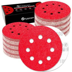 Pukamam 120 Pcs 5 inch Sanding Discs 100 Grit 8 Hole Hook and Loop Round Sandpaper for Random Orbital Sander