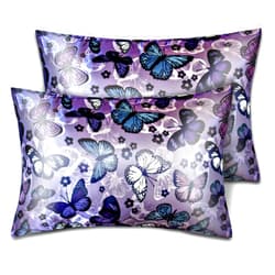 URLINENS Silk Satin Pillowcase for Hair and Skin Soft Satin Pillow Cases Standard Size Pack of 2, Wrinkle, Fade-Resistant with Envelope Closure (20’’x26’’, Purple, Butterflies & Flower)