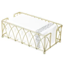MyGift Modern Metal Wire Bathroom Paper Hand Towel Holder in Brass Tone Finish, Guest Bathroom Countertop Vanity Disposable Folded Trifold, C-fold, and Bi-fold Napkin Refill Dispenser Tray