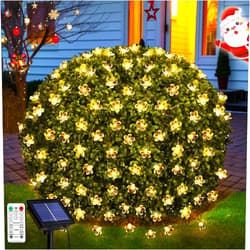 JMEXSUSS Solar Net Lights with Flower Outdoor Waterproof, 5 x 5ft Solar Net Bush Lights Outdoor Mesh Lights, 8 Modes Net Christmas Lights for Bushes, Warm White