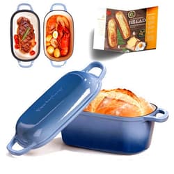 Vanderlume 4.6-Quart Oval Dutch Oven for Bread Baking, 2 in 1 Enameled Cast Iron Bread Pan with Lid, Sourdough Bread Dutch Oven for a Crispy Crust, Seasalt