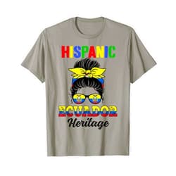 Hispanic Heritage Month Ecuador Flag Pride Roots Ecuadorian Girl Messy Bun Hispanic Heritage Month T-Shirt
