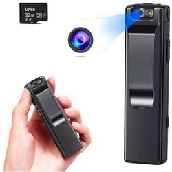 KOPUO Mini Body Camera Video Recorder, Pocket Camera, Tiny Camera, Nanny Small Cam, Body Spy Camera, Small Security Camera for Home Outdoor Office and More (with 32G Black Super high-Speed Memory Card)