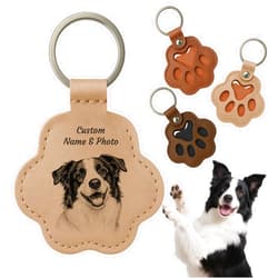 CDBUY Personalized Pet Memorial Gifts for Dogs - Custom Name Paw-Shaped Leather Keychain, Refillable Keepsake for Bag or Key