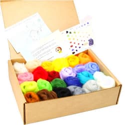 Woolbuddy Felting Wool Kit - 24 Vibrant Colors of Merino Wool Roving for Needle Felting, Wool Felting, and Felting Supplies