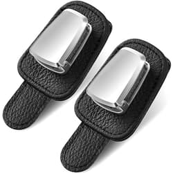 Mudder 2 Packs Car Glasses Holder Universal Car Visor Sunglasses Holder Clip Leather Eyeglasses Hanger and Ticket Card Clip Eyeglasses Mount for Car (Black)