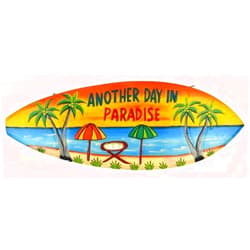 Denelchon Hand Carved Wooden ANOTHER DAY IN PARADISE Cocktails Drinking BEACH Surfboard Sign