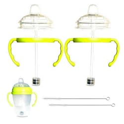 BelBeyo Sippy Cup Conversion Kit for Comotomo Baby Bottles 2-Count, Food Grade Silicone Spout Nipples, All Silicone Weighted Straw, Bottle Handles, Cleaning Brush, BPA-Free, 4+ Months (Sippy Spout, Green)