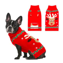 YUEPET Christmas Dog Sweaters Pullover, Reindeer Snowflake Christmas Dog Outfits with Leash Hole, Classic Turtleneck Dog Clothes for Puppies Medium Dogs(S)