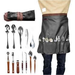 DUEBEL Professional Chef Plating Kit with Apron, 13 Piece Culinary Plating Set, Stainless Steel Plating Tool for Restaurant Plating, Home Cooking and Catering Event(Black)