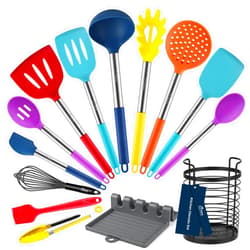 HOTEC Heat Resistant Silicone Kitchen Utensils, Cooking Utensil Set, Spatula Set, BPA Free, Kitchen Gadgets, Utensils Holder, Dishwasher Safe, 14pcs Multicolor