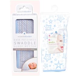 Miracle Blanket Swaddle Wrap and MiracleWare Muslin Hooded Towel Bundle (Blue Prints)