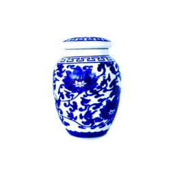 Goodman and Wife Decorative Blue and White Lotus Pattern Porcelain Storage Container or Display Unit.Large