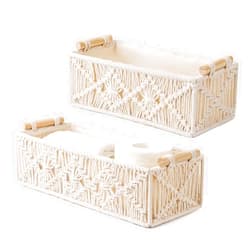 Mkono Macrame Storage Baskets Boho Decor Box Handmade Woven Decorative Countertop Toilet Tank Shelf Cabinet Organizer for Bedroom Livingroom Home, Set of 2, Ivory