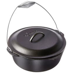 Lodge 9 Quart Pre-Seasoned Cast Iron Dutch Oven with Lid - Wire Bail Handle for Easy Transfer from Cooking Surface to Table - Use in the Oven, on the Stove, on the Grill or over the Campfire - Black