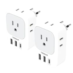 TESSAN 2 Pack European Travel Plug Adapter USB C, TESSAN US to Europe Plug Adapter with 4 Outlets 3 USB Charger, Type C Power Adaptor to Italy Spain France Portugal Iceland Germany, White Gray