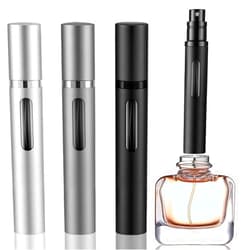 DIOHIO 10ml Perfume Atomizer Travel Refillable, 3PCS Perfume Travel Refillable Bottle,Bottom-Filling Fragrances Perfumes Bottle,Mini Cologne Dispenser,Portable Sprayer（Black-Grey-Silver）