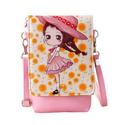 FakeFace Teen Girls Kids Cartoon PU Leather Mini Shoulder Bags Cell Phone Case Purse Wallet