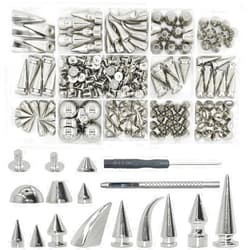 HDST-HOME 150 Set Punk Spike Rivets Kit, 13 Type Large Studs and Cone Spikes Screw Back Bullet Cone Studs with Install Tools for DIY Project, Necklace Jacket Vest Shoes Boot Leather Crafts (Silver)