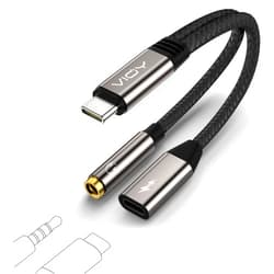VIOY USB C to 3.5mm Headphone and Charger Adapter-2 in 1 Type C to Aux and Charger Splitter with PD 60W Fast Charging and Data Transfer for iPhone 16/15 Pro,iPad Pro,Samsung Galaxy S22 S21 S20,Pixel