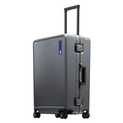 LEVEL8 Zipperless Checked Luggage with Aluminum Frame, Upgraded Medium Hardside Suitcase with Spinner Wheels, Metal Travel Luggage with Double Tsa Locks, 24 Inch, Grey