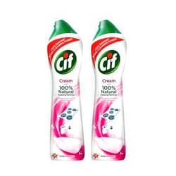 Hemir Cif Pink Multi Purpose Surface Cleaner Cream with Floral Fragrance, Removes Grease & Dirt wth Natural Cleaning Particles for Shiny Surface, 2x500ml