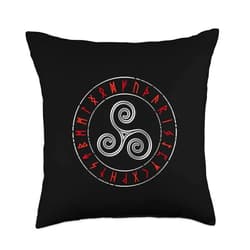 Viking Celtic Mythology Norse Ragnarök Futhark Norse Mythology Triskele-Runic Circle Viking Runes Celtic Throw Pillow, 18x18, Multicolor