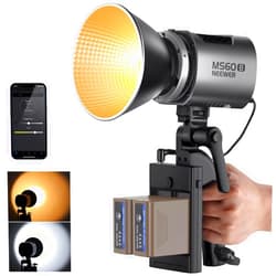 NEEWER MS60B 65W COB LED Video Light with Battery Kit, 2.4G/APP Control, 2X 7800mAh NP-F970 Battery PD Fast Charging, 2700K-6500K, PWM Dimming, 40000lux/1m, CRI97+/TLCI98+, 12 Scenes, Bowens Mount