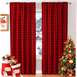 WUBODTI Christmas Red Buffalo Plaid Curtains for Living Room 42 x 84 Inch Length 2 Panels, Red and Black Gingham Farmhouse Country Light Filtering Checkered Window Curtain Drapes for Bedroom