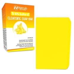 Natrulo 10% Sulfur Soap Cleansing Bar for Face & Body – All Natural Facial Cleanser for Acne, Oily Skin – Healing Skincare Blend of Lemongrass, Tea Tree Essential Oil, Vitamin E, Coconut Milk – Made in USA