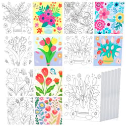 Honoson 6 Pcs 6 x 6 Inch Pre Drawn Outline Canvas Paint Kit Painting with Pictures to Paint for Adults Paint Party Stretched Canvas Painting Art Boards Set for Kids Students Beginner Paint (Floral Style)